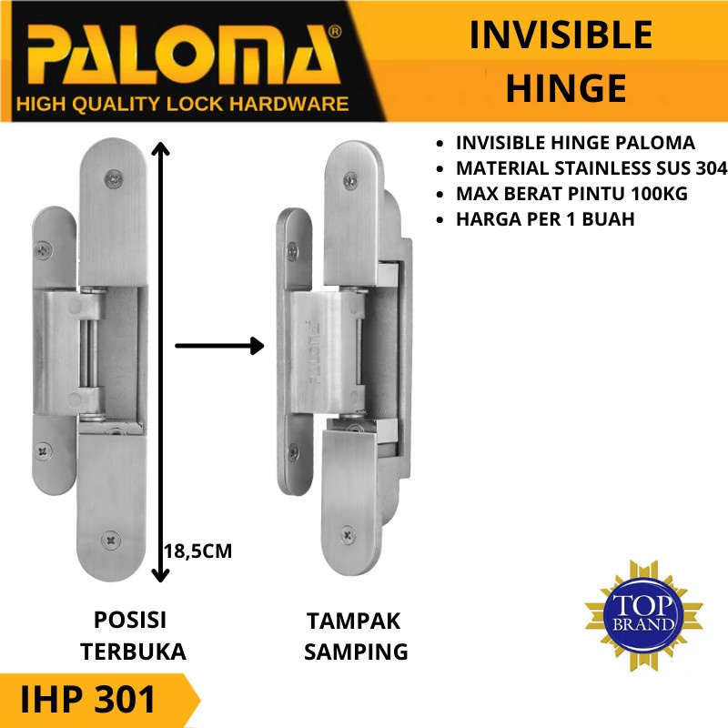PALOMA IHP 301 INVISIBLE HINGE PALOMA ENGSEL PINTU TANAM STAINLESS 304