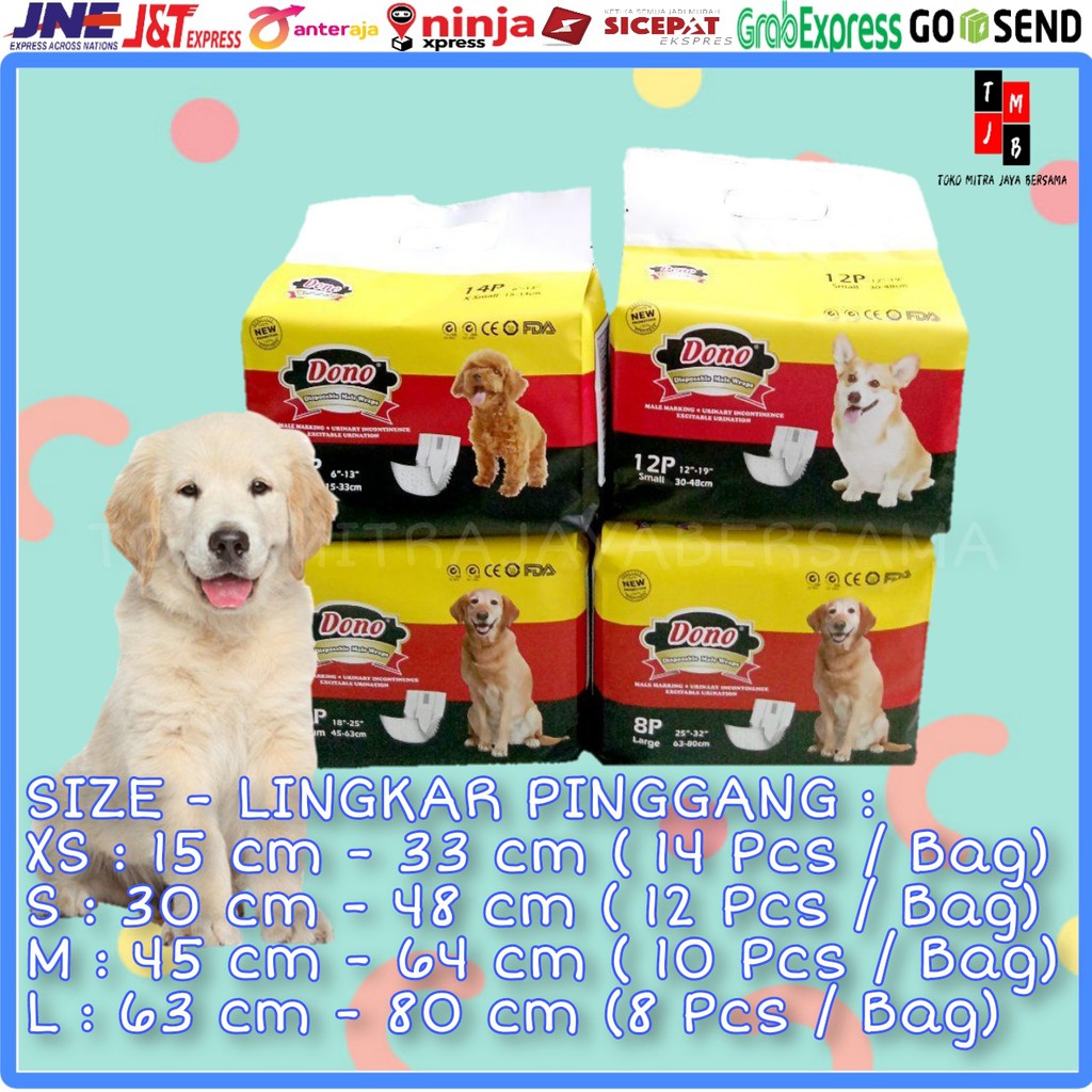 POPOK ANJING JANTAN XS S M L DOG DIAPERS MALE WRAPS HITAM DONO