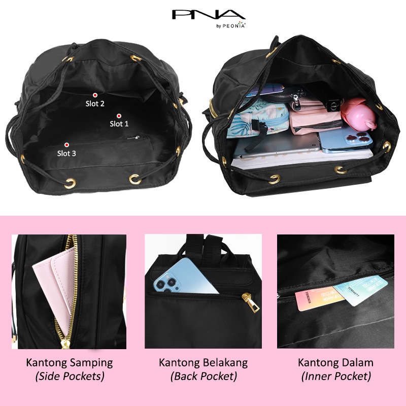 Peonia PNA SEOJIN Water Resistant Ransel Korea Tas Wanita Punggung Import Kantor Kerja Sekolah Kuliah Outdoor Trendy Fashion Style Travel Casual Backpack Anak Remaja Perempuan Selempang Cewek Bag-2