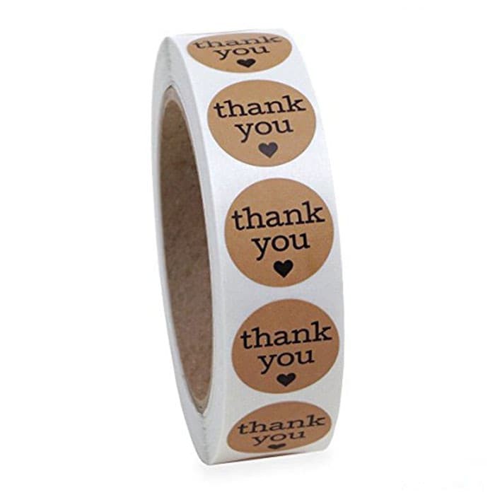 Paper Tags - 1&quot; Natural Kraft Round Shape #01 &quot;Thank You&quot; Sticker (10 pcs)