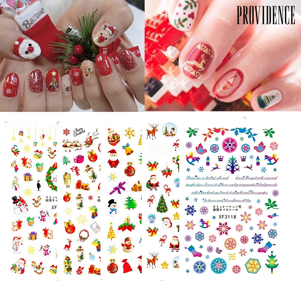 Providence 12Pcs/Set 3D Effects Nail Sticker Christmas Patterns Colorful Santa Claus Elk Snowman Gift Water Transfer for Winter