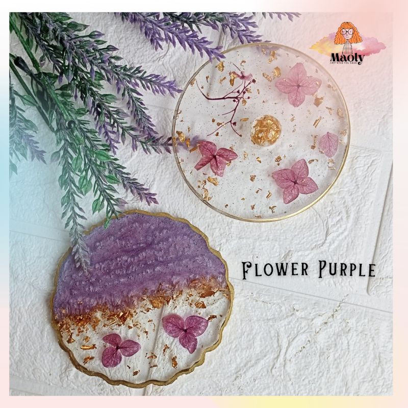 Flower Series - Set Tutup Gelas Coaster Resin Round Aestethic Tatakan Bulat Custom Display Isian Mahar Properti Foto Sovenir Kado Hadiah Art Hampers Mini