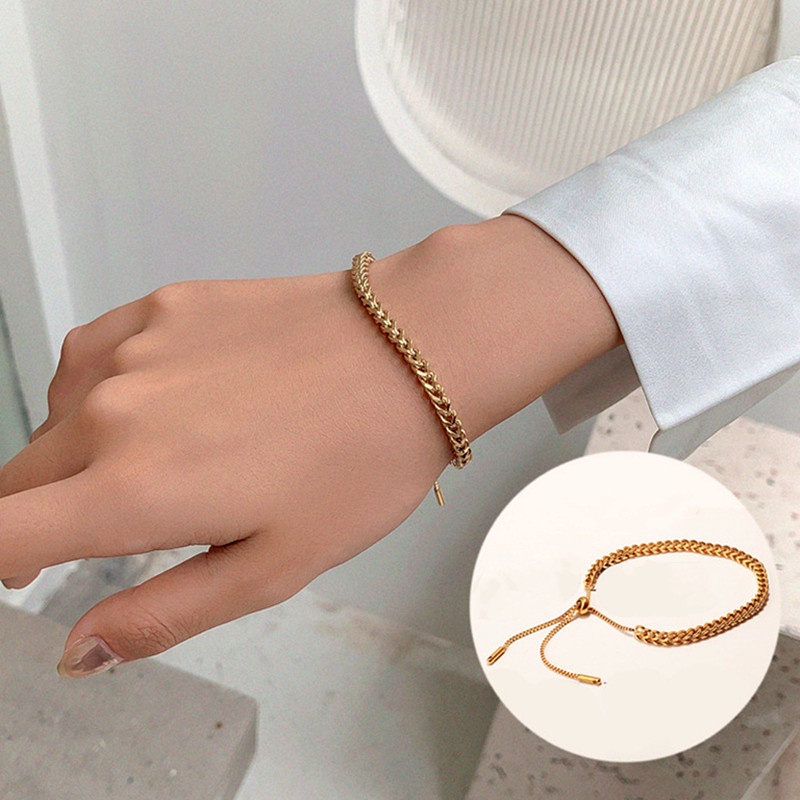 Gelang serut Titanium Wanita Anti Karat dan tidak luntur Emas 18k simple rantai bracelet aksesoris fashion korea