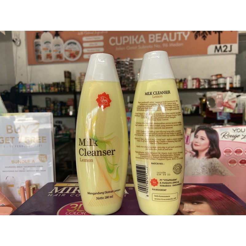 e.x [ new size 200 ml ] - viva milk cleanser lemon -- susu pembersih viva lemon 200 ml