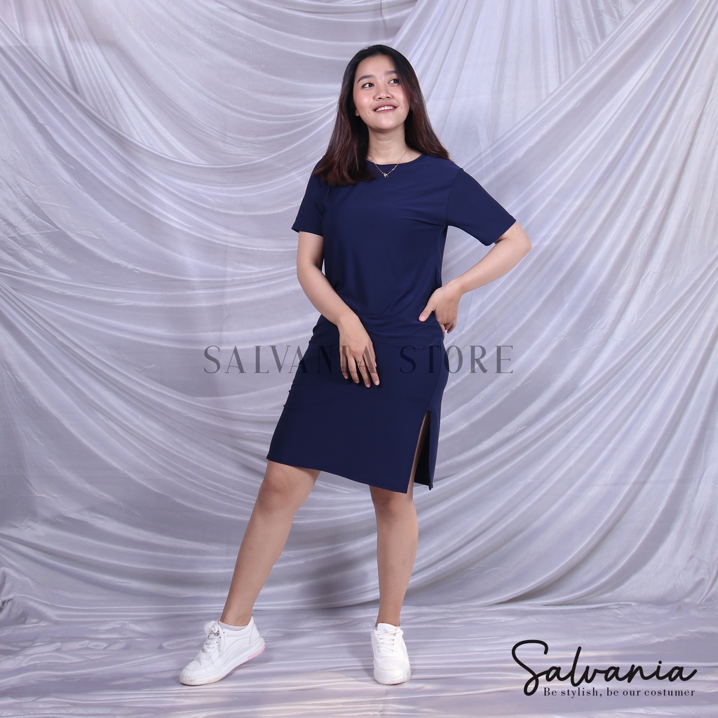 (NEW) Dress Span Lengan Pendek Jersey Polos (Bisa COD)