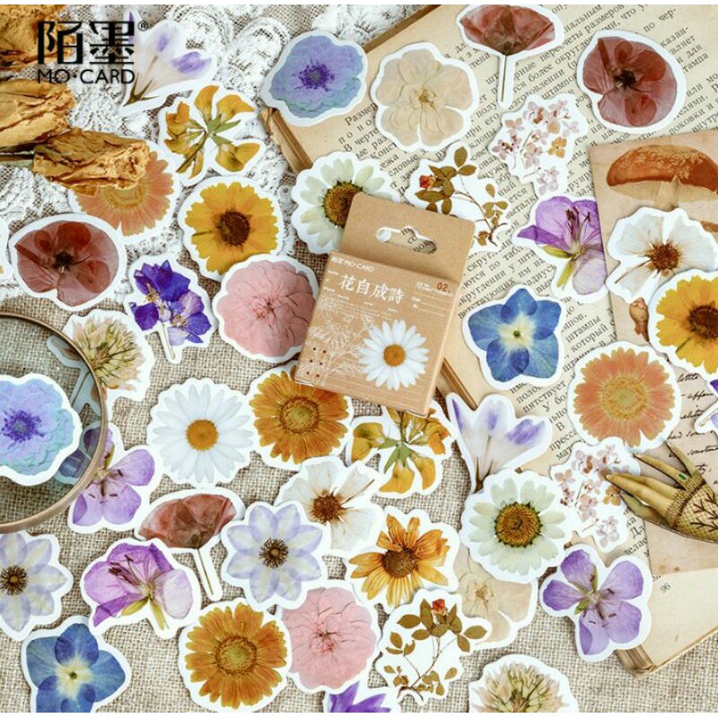 

46pcs aesthetic stiker box cute flower poetry lucu utk dekorasi scrapbook/album