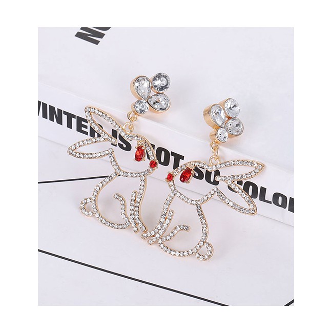 LRC Anting Tusuk Fashion Gold Metal Flash Diamond Rabbit Earrings A59995