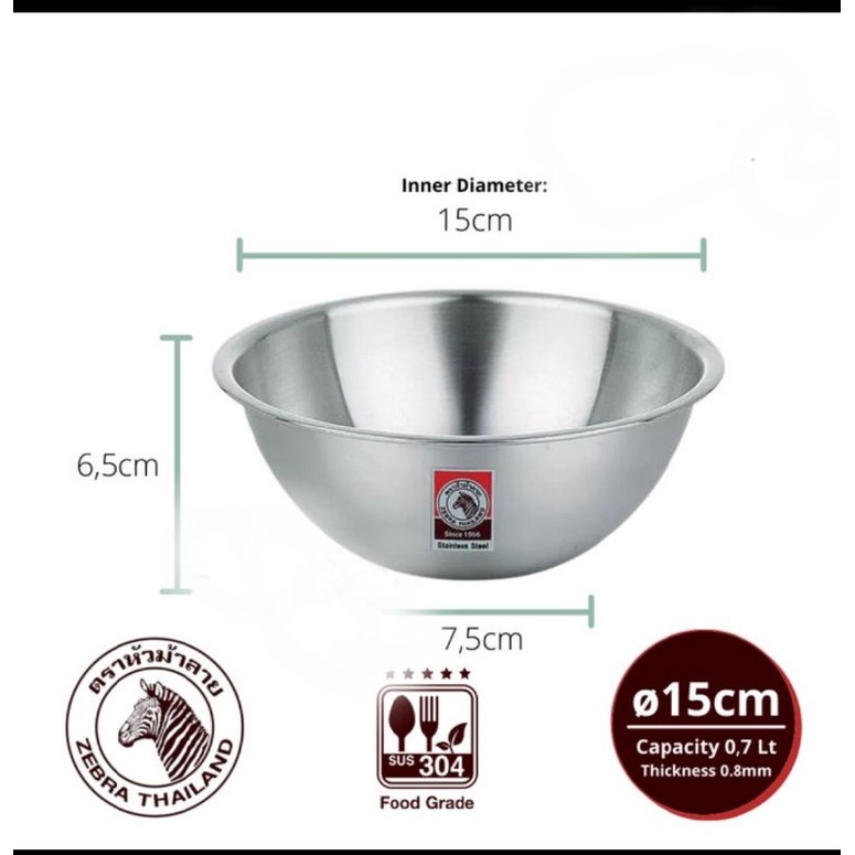 Mixing Bowl ZEBRA 15 Cm 135015 - Mangkok Stainless Steel