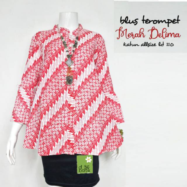 Blus terompet merah delima batik modern