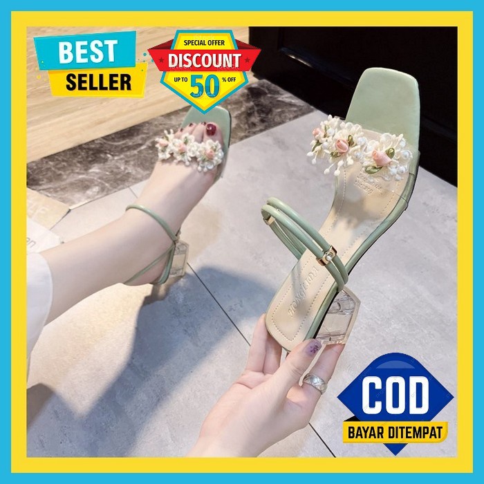 Fladeo L21/Ldh385 1Hi/Sendal Hak Wanita [ Low Heels Sandals ] Yen Yede 03 Heels Wanita Hak Kaca