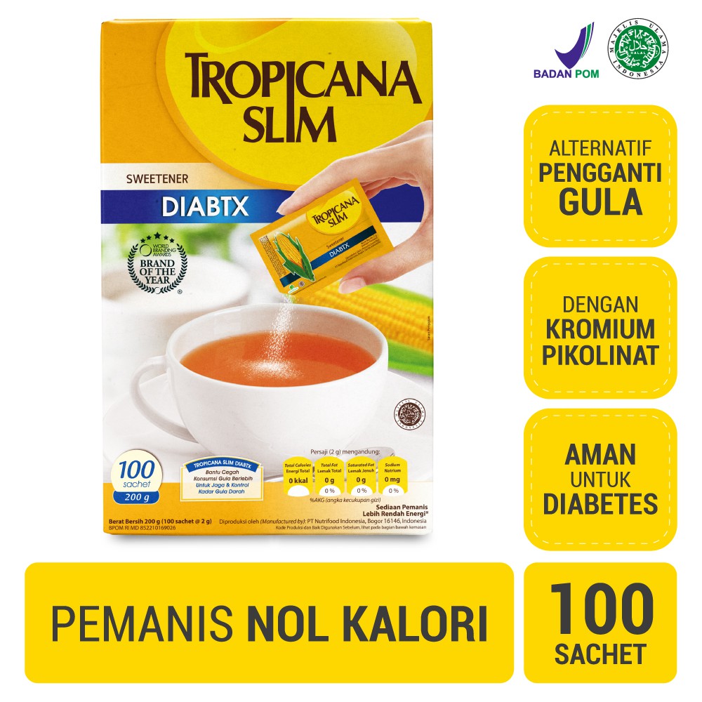 

TROPICANA SLIM Sweetener Diabtx 100 Sachet ~ Pemanis Bebas Gula..Pemanis untuk Diabetes..Atur Kadar Gula