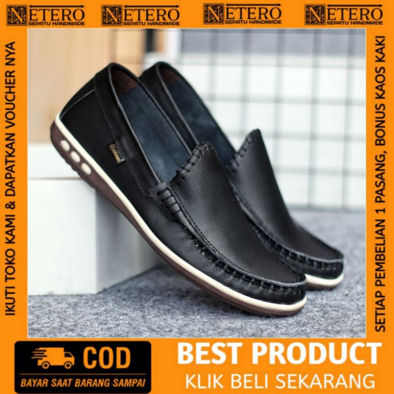 NETERO X KENZO Sepatu Formal kasual Pria Hitam slip on Kerja Kantor Kuliah Fashion Original Kulit As