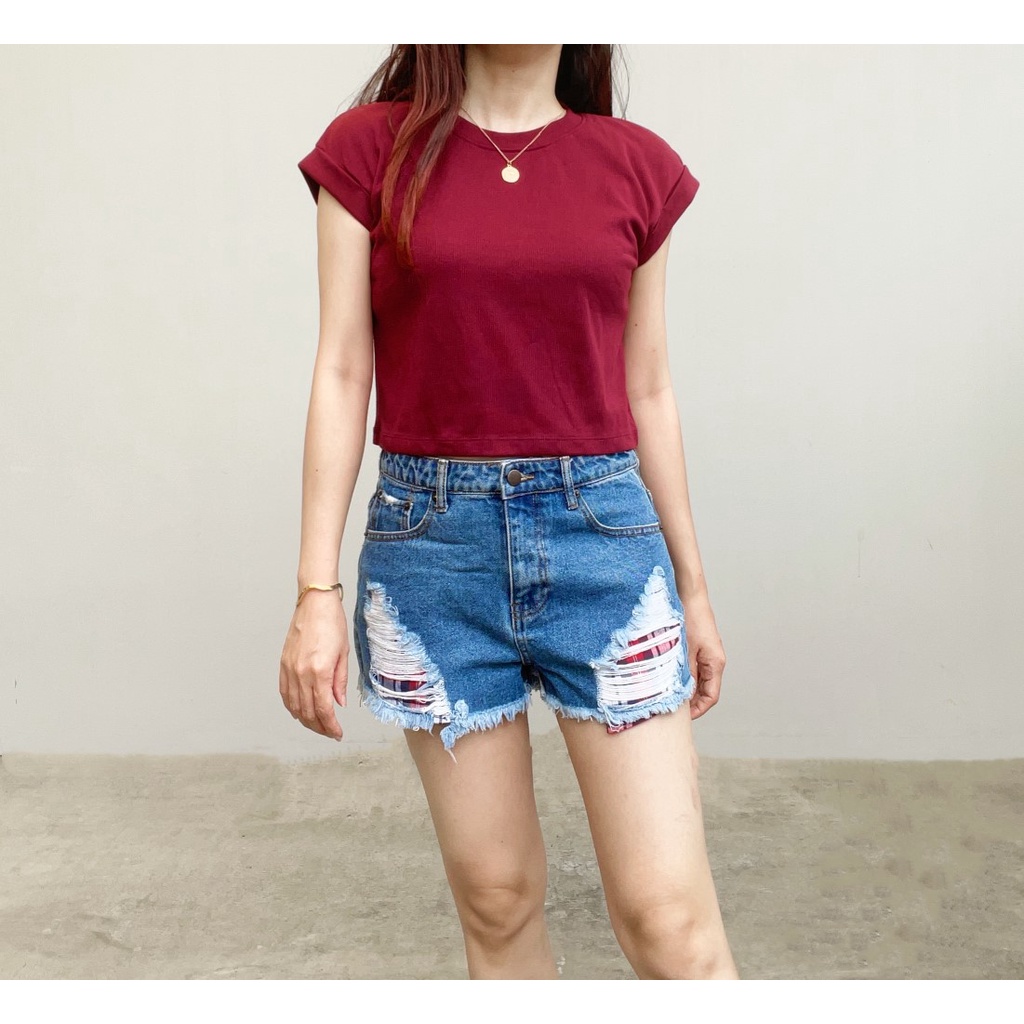SL355 - Celana Pendek Wanita Denim Basic Pipped Look
