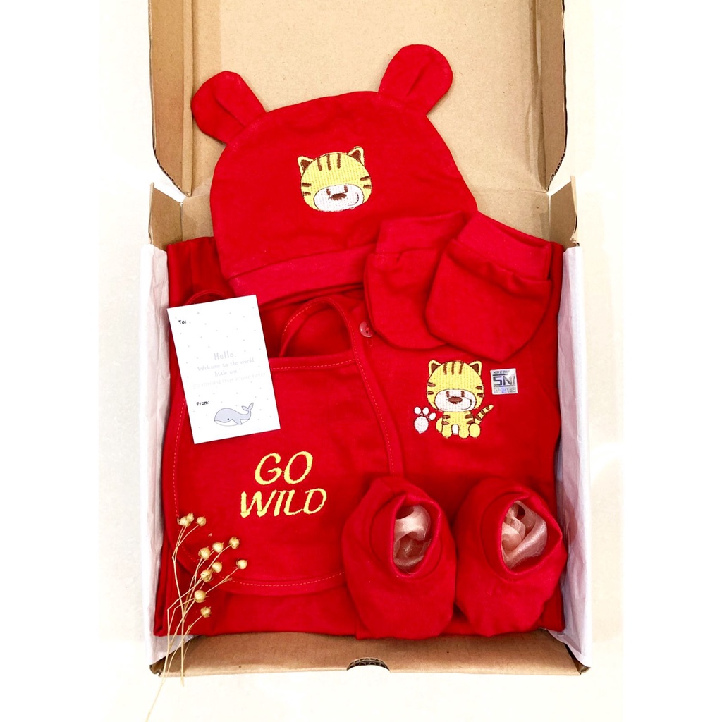 HAMPERS LAHIRAN BAJU MERAH BEAR / TIGER Jumper Bayi 1 bulan Giftset Kado Lahiran Laki-laki Perempuan Murah