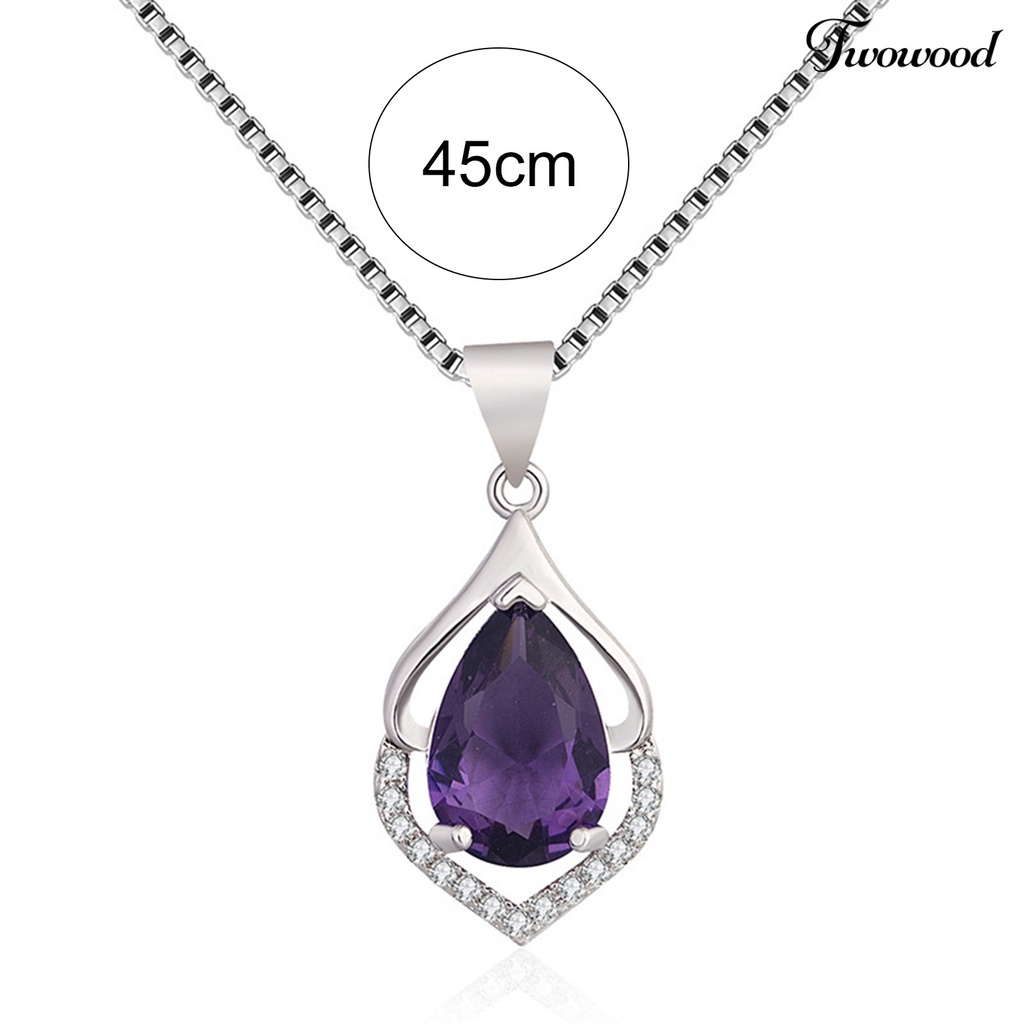 Twowood Purple Faux Crystal Women Necklace Hollow Alloy Shining Luxury Sweater Necklace Jewelry Accessories