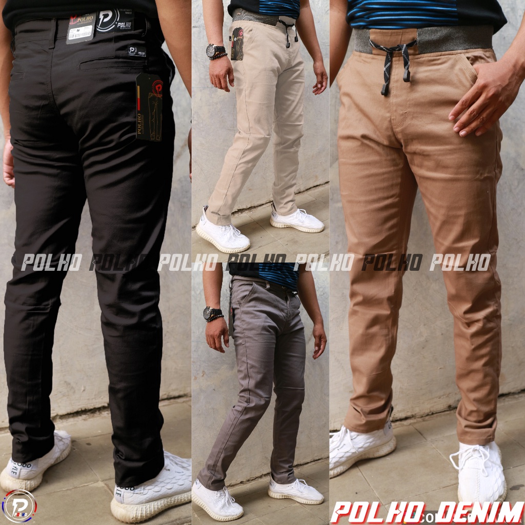 CELANA CHINO Panjang pria Slimfit KERJAHARIAN Santai Casual Formal Hitam Abu Cream Mocca Size 27-38