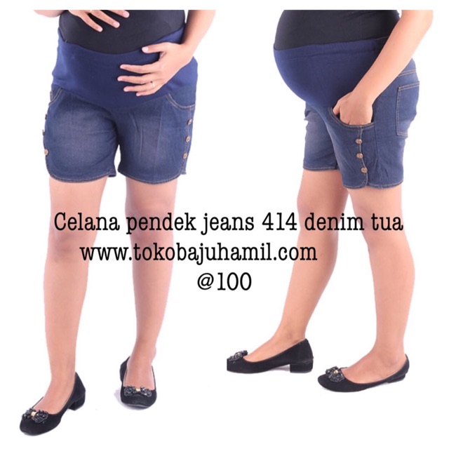 Celana pendek jeans hamil 414 denim tua