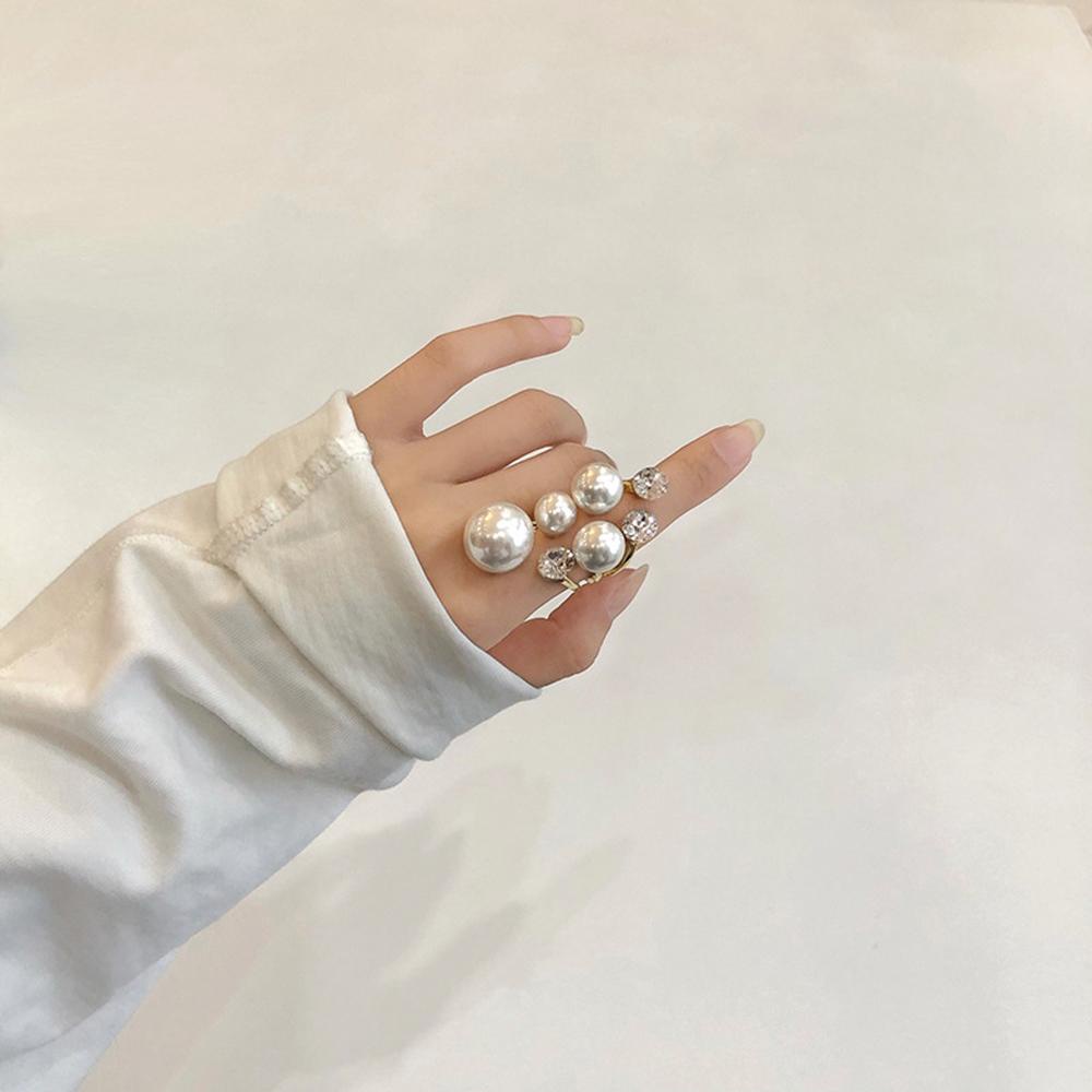 Mxbeauty Multi Mutiara Cincin Pesona Retro Oversize Perhiasan Berlian Imitasi Lady Tidak Teratur Jari Rings