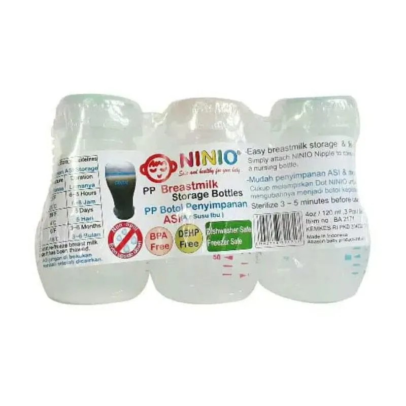 Ninio Botol Penyimpanan Asi Isi 3 BPA Free - Breastmilk Storage Bottle 120 ml