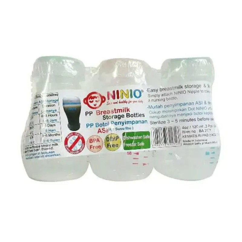 Ninio Botol Penyimpanan Asi Isi 3 BPA Free - Breastmilk Storage Bottle 120 ml