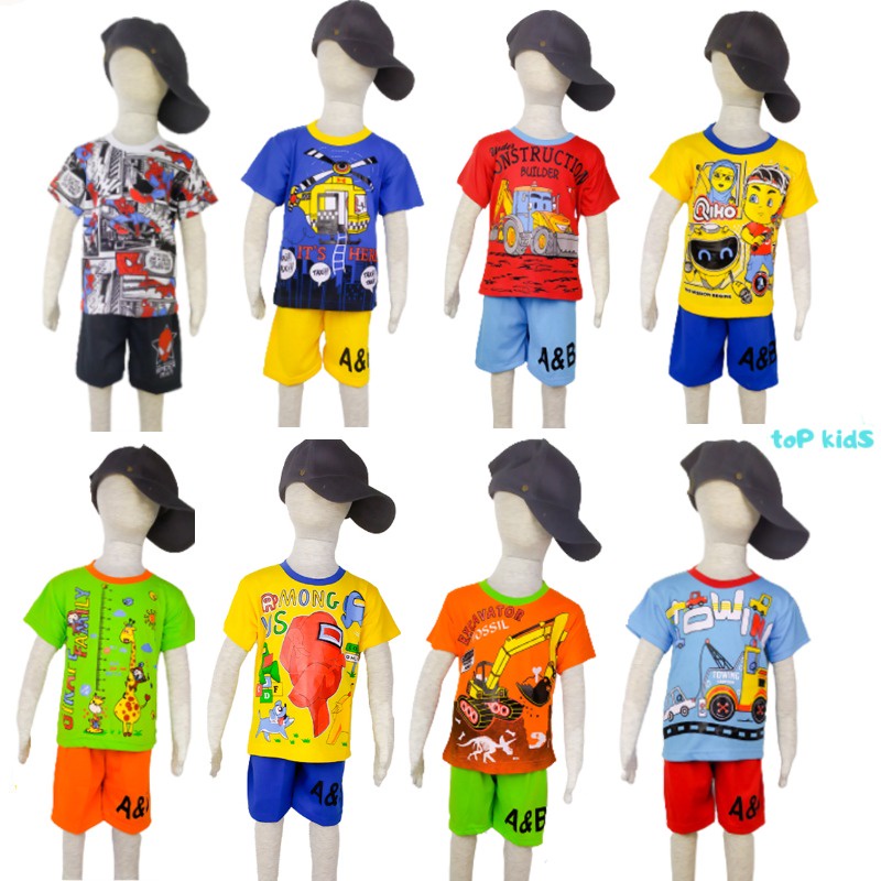 Top Kid Paket Hemat Grosir Isi 3 Pcs Baju Kaos Setelan Anak Laki-Laki Cowok 021