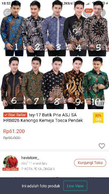 Tey-17 Batik Pria Asj Sa Hrb026 Kenongo Kemeja Tosca Pendek Pekalongan Padi M L Xl Sogan Tulis ::