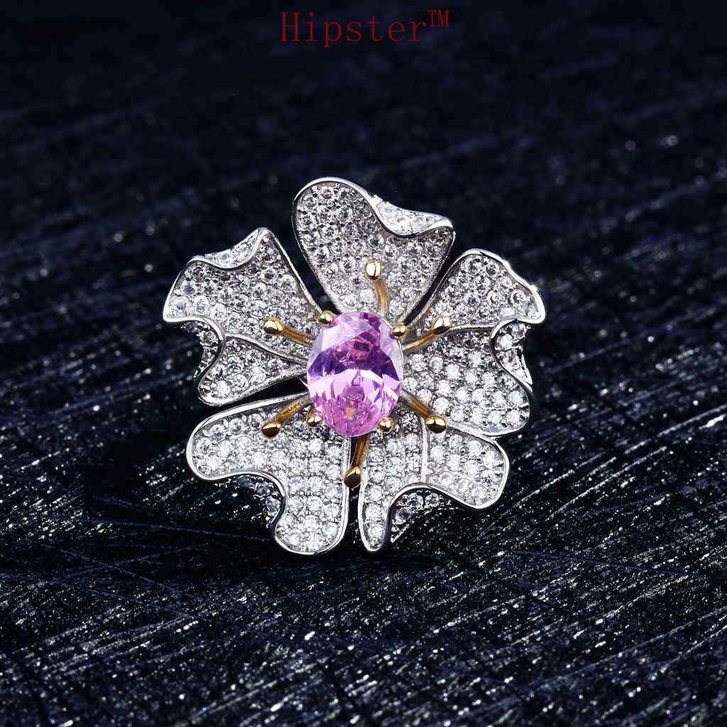 Elegant Elegant Micro-Inlaid Diamond Flower Luxury Two-Color Ring