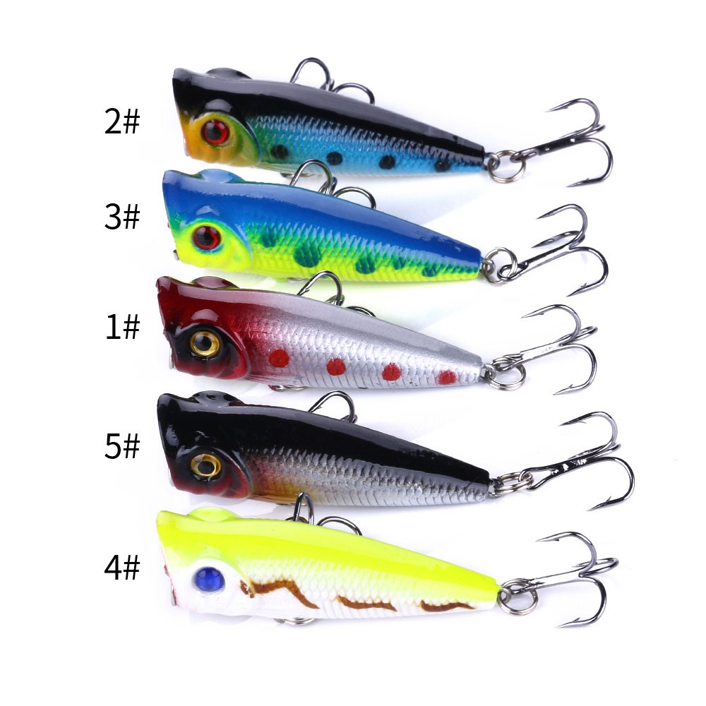 HENGJIA 5pcs 5cm/4.9g Umpan Popper Pancing Swimbait Minnow Fishing Lure Ikan Topwater Bait Tackle