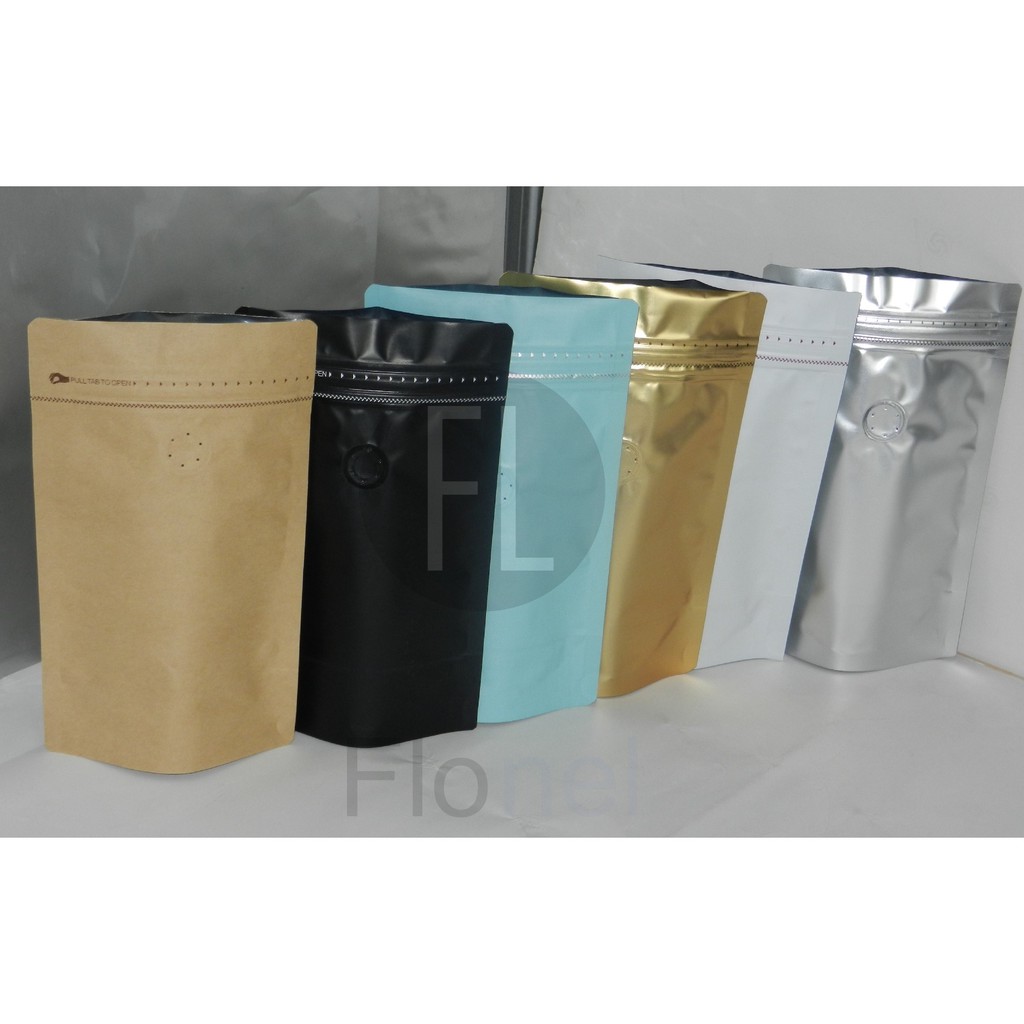 Standing Pouch 15x23cm Foil Warna Tear Off Ziplock Valve - Kemasan Kopi