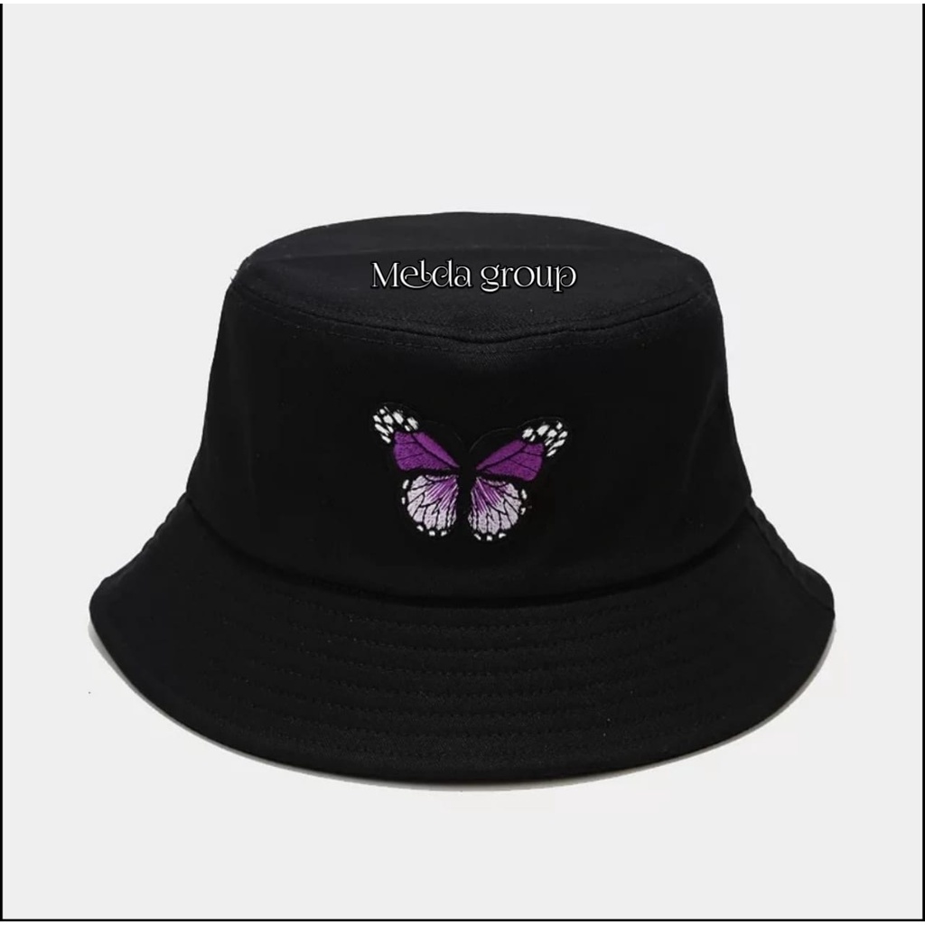 Topi Bucket Hat Butterfly Bordir Tebel Bucket Hat Distro Terbaru Topi Bucket Wanita