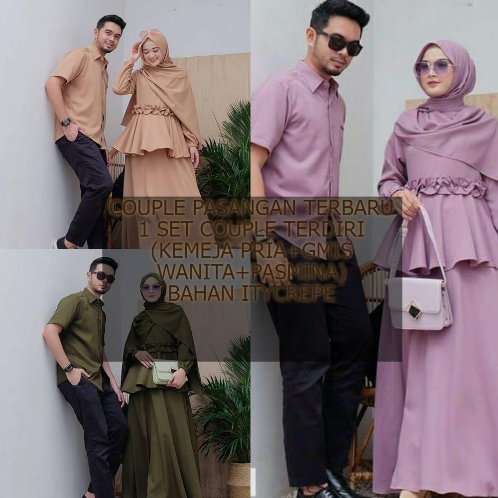 Dalmi Couple Baju Couple Pasangan Baju Lebaran Long Dress Muslim Kemeja Polos Pria