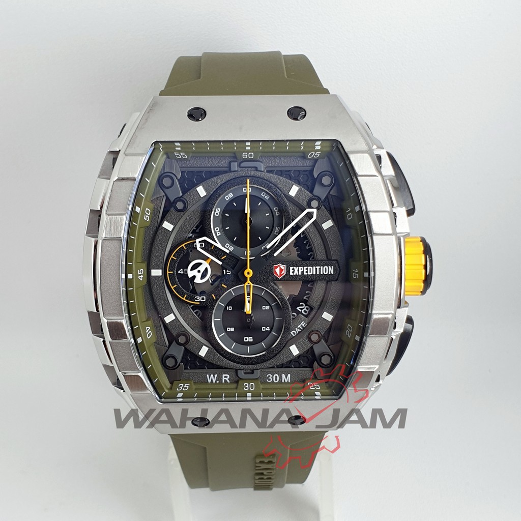 EXPEDITION E 6782 MC RSSGNBA / Jam Tangan Pria E6782 Hijau Army Silver Olive Hitam Karet FKM Rubber