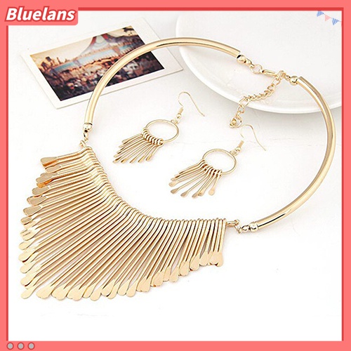 Bluelans Set Perhiasan Kalung Choker Liontin Rumbai Untuk Wanita