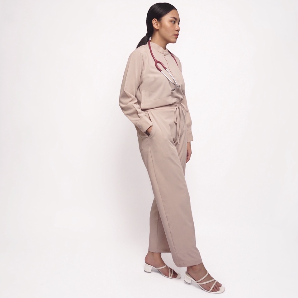 Baju Jaga MLS - CREAM Scrubs on Call Stretchy Lengan Panjang