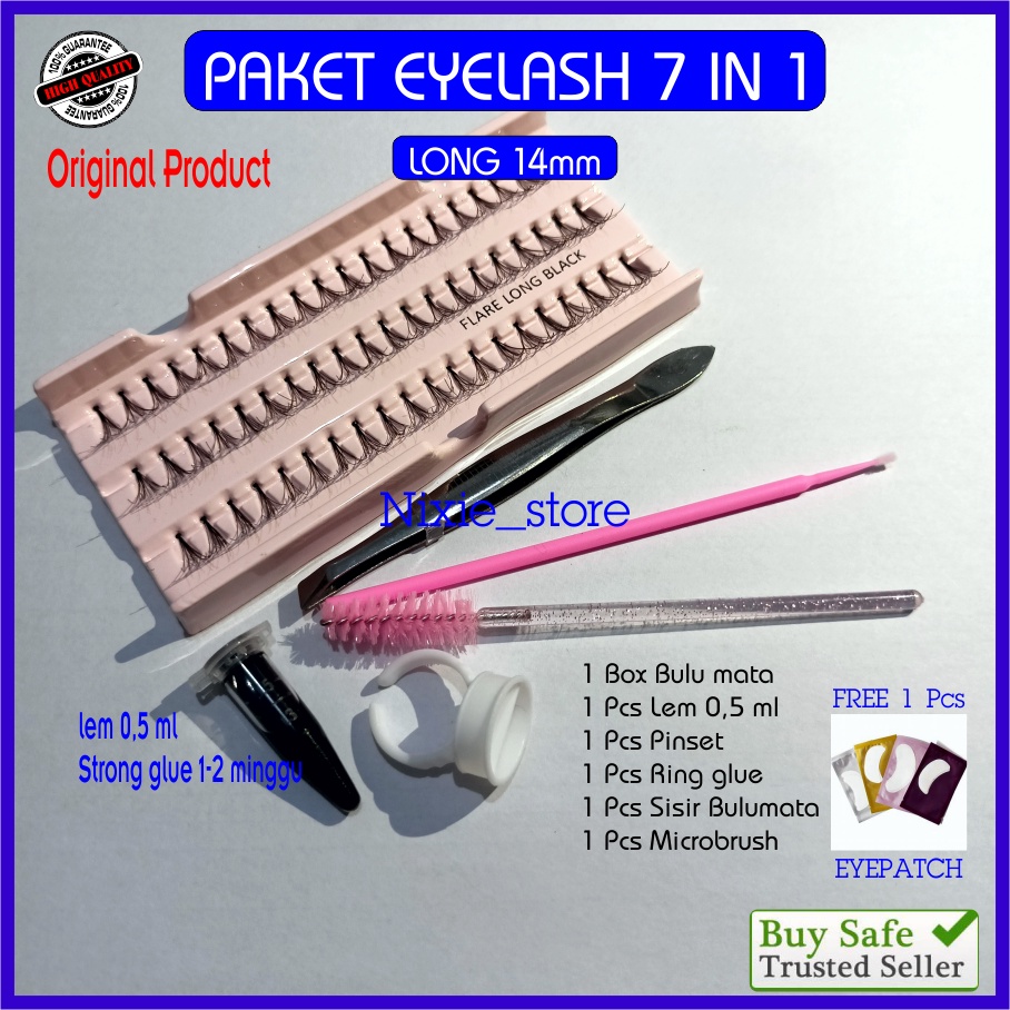 PAKET Bulu Mata Eyelash Extension STRONG GLUE  7 in 1 Tahan 1-2 Minggu