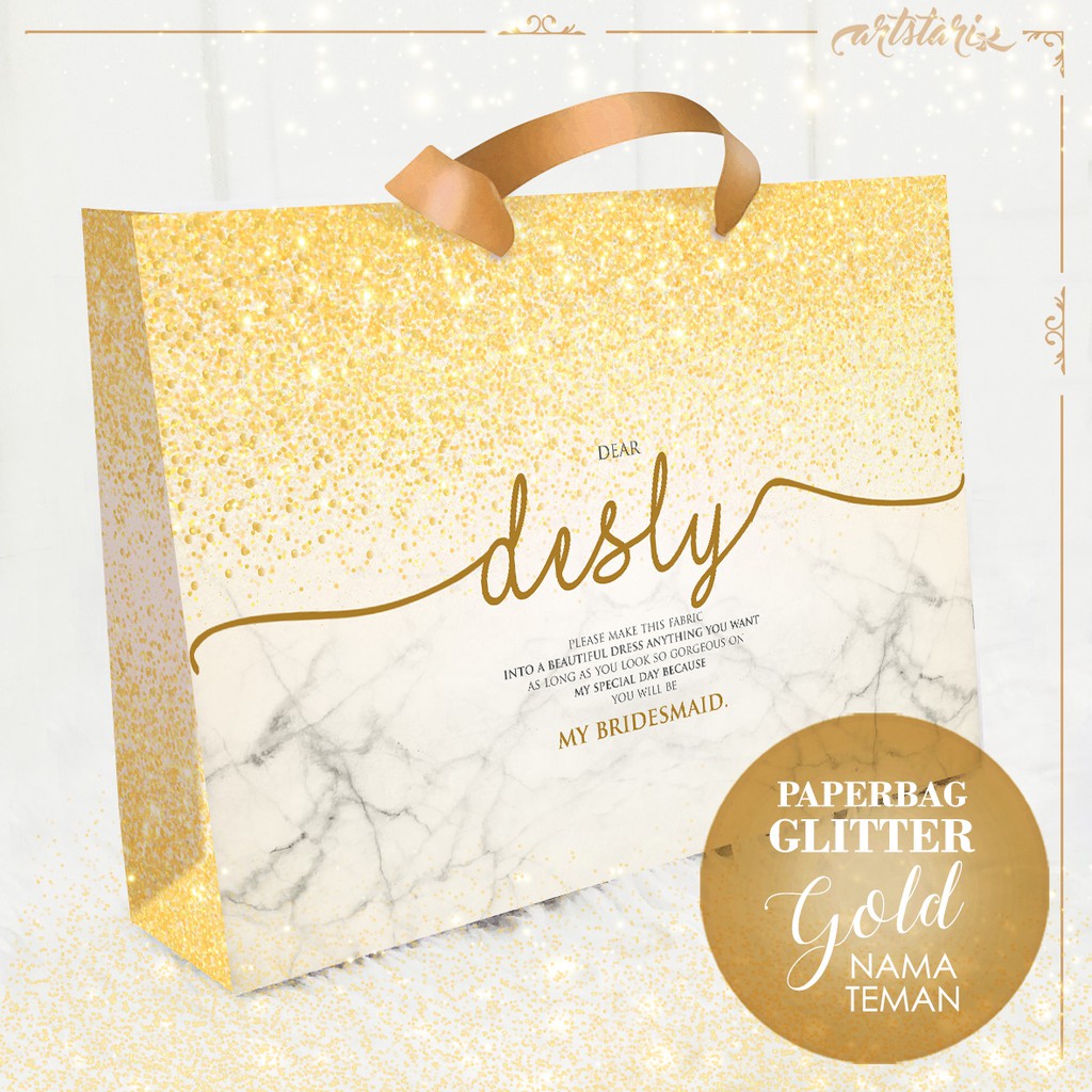 

Paperbag Bridesmaid GLITTER MARBLE GOLD / EMAS CUSTOM NAMA