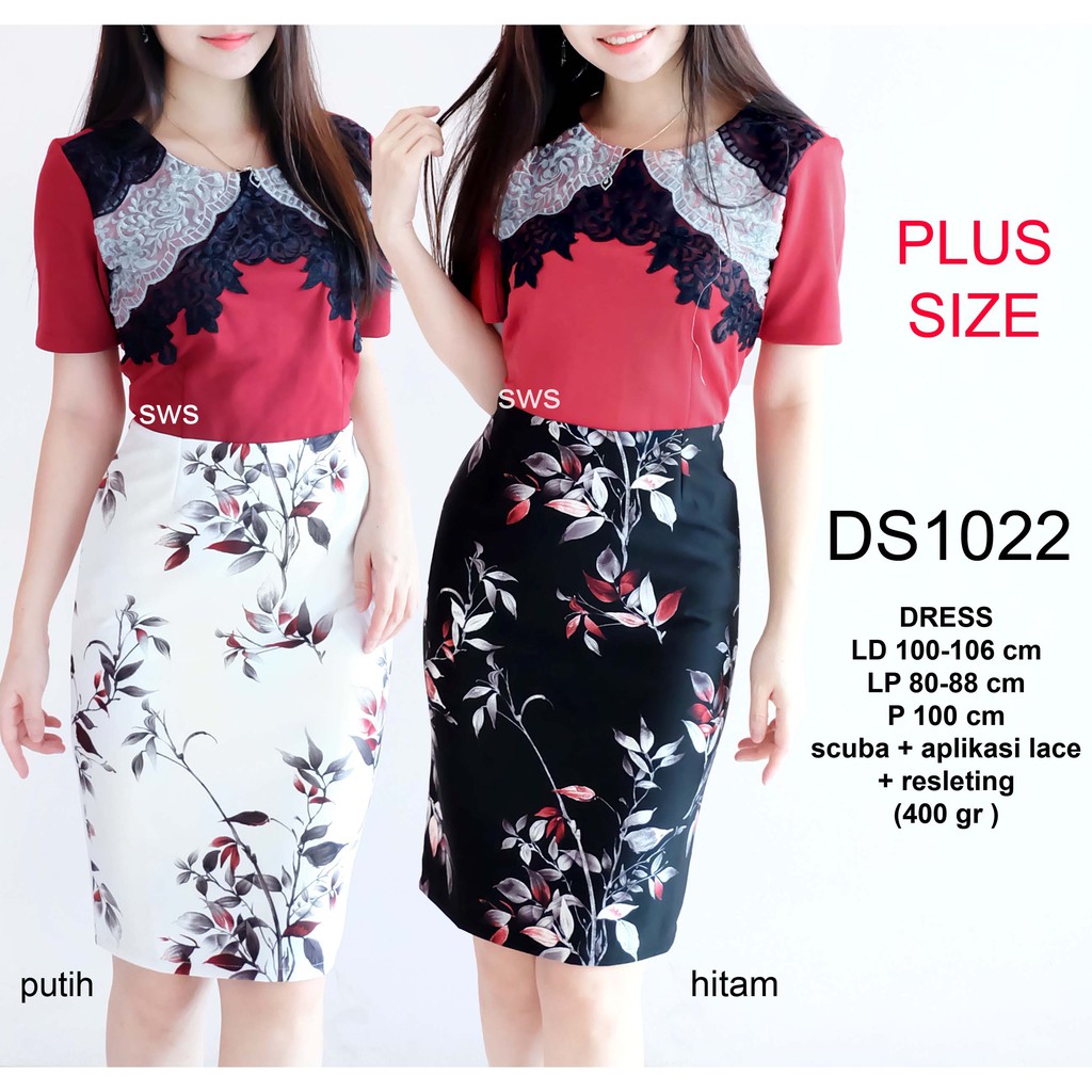 DS1022 - DRESS PESTA DRESS LACE MIDI DRESS SCUBA BRUKAT IMPORT BIG SIZE NATAL