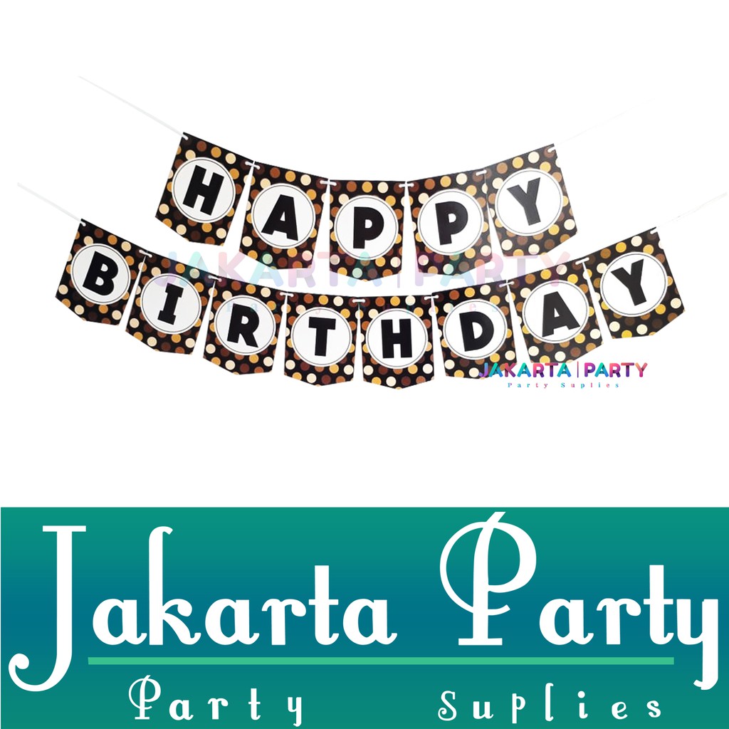 Banner HBD Gold Polkadot / Bunting Flag Motif Polkadot / Party Flag