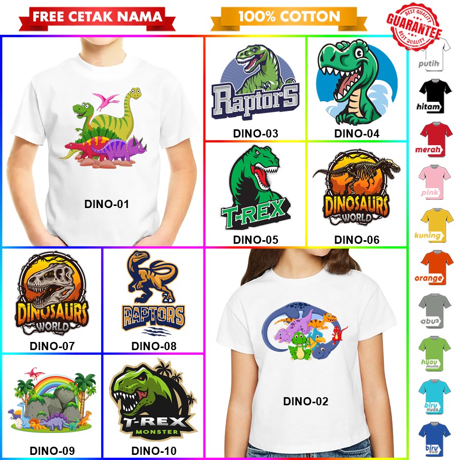 [FREE NAMA!!] Kaos Baju COUPLE  ANAK DAN DEWASA DINO DINOSAUR DINOSAURUS TYREX BANYAK MOTIF