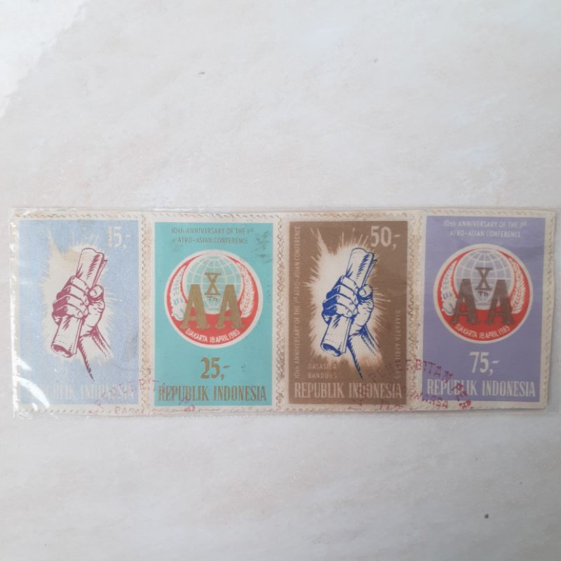 

(A) Perangko Indonesia 10 Tahun Konperensi Asia Afrika Tahun 1965 set lengkap - 4pcs