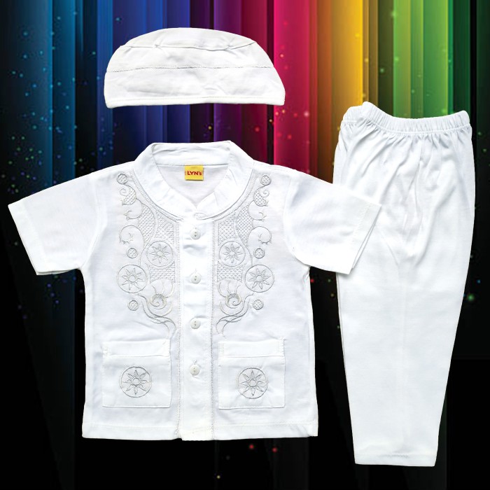 NEW Baju Muslim Koko (6-12 Bulan) Anak Bayi Laki-Laki Setelan Set Peci LY2 - Putih