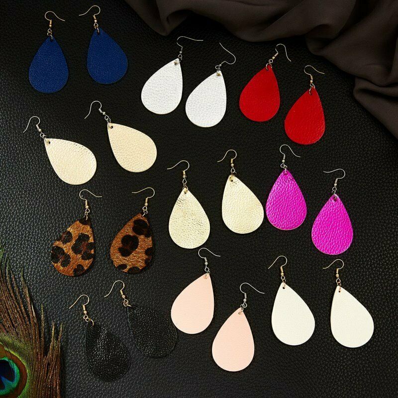 Boho Women Leaf Teardrop Leather Earrings Ear Hook Drop Dangle Fashion Jewelry