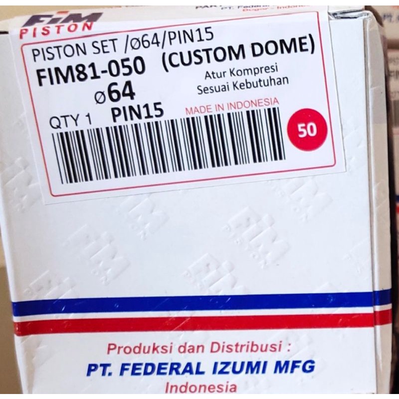 Piston Kit FIM FIM81 63.5/64/64.5/65 Pin 15 Custome Dome Mentahan CBR CB150R Old GL Megapro Tiger Mio-64
