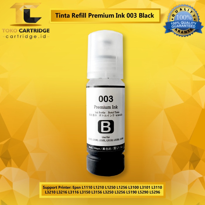 Tinta ASLI Premium Ink Original 003 664 Ori Compatible for Refill Botol Printer epsn L120 L121 L110 L210 L220 L300 L310 L350 L360 L550 L565 L555 L200 L1210 L1250 L1256 L3210 L3250 L3256 L5290 L5190 L1110 L3110 L3150 L3110 L 3150 Black Color Warna Hitam