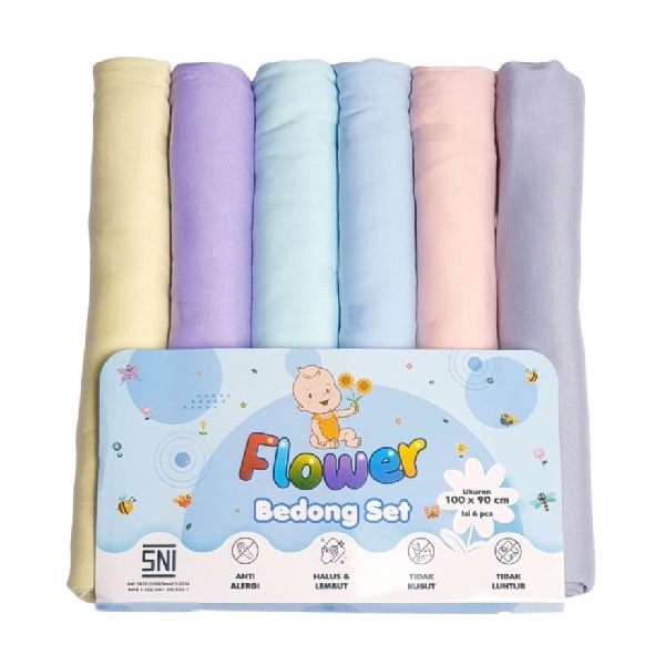 3 Pcs Bedong Bayi Flower Polos Bedong Bayi Halus &amp; Lembut 100x90cm