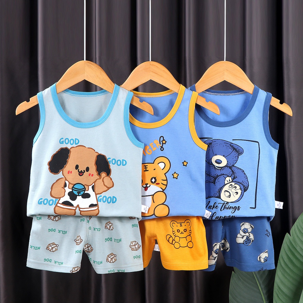 BABY STORE01  -  BBC SETELAN ANAK 0-2 TAHUN SETELAN BAYI PIYAMA BAYI BAJU TANPA LENGAN DAN CELANA PENDEK