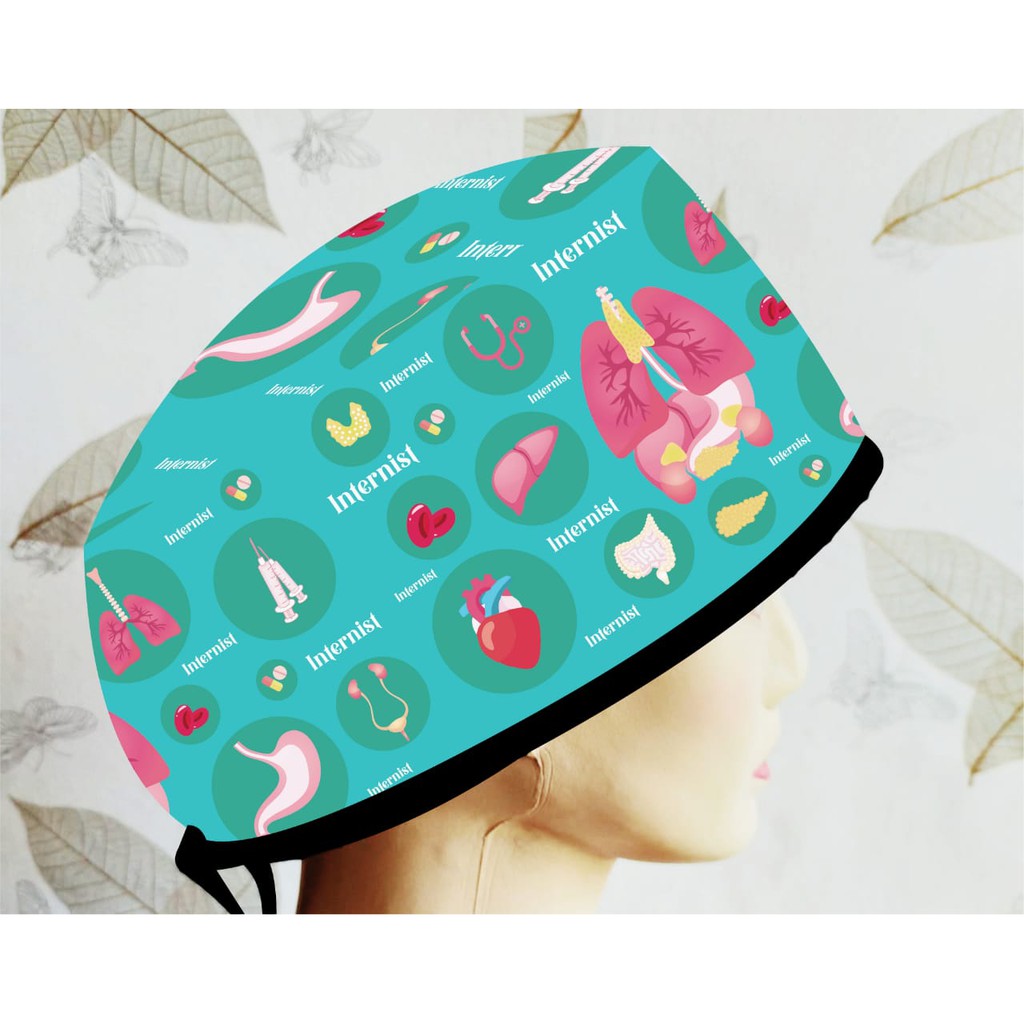 Head Cap /Topi Medis / Scrub Hat / Surgical Cap / Topi Dokter Custom Printing Motif Internist