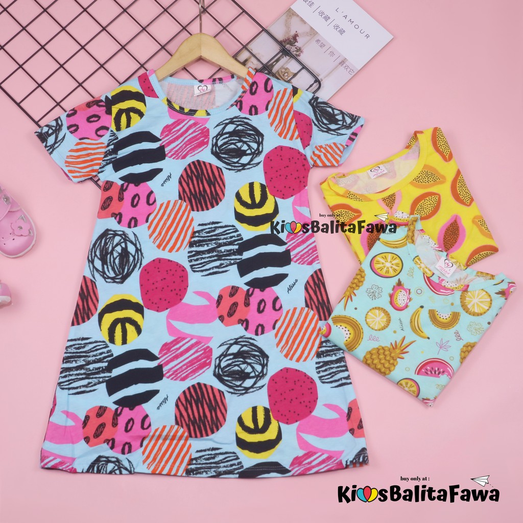 Dress Amirah uk 3-5 Tahun / Lengan Baju Tidur Balita Anak Perempuan Adem Kaos Lucu Dres Harian Murah