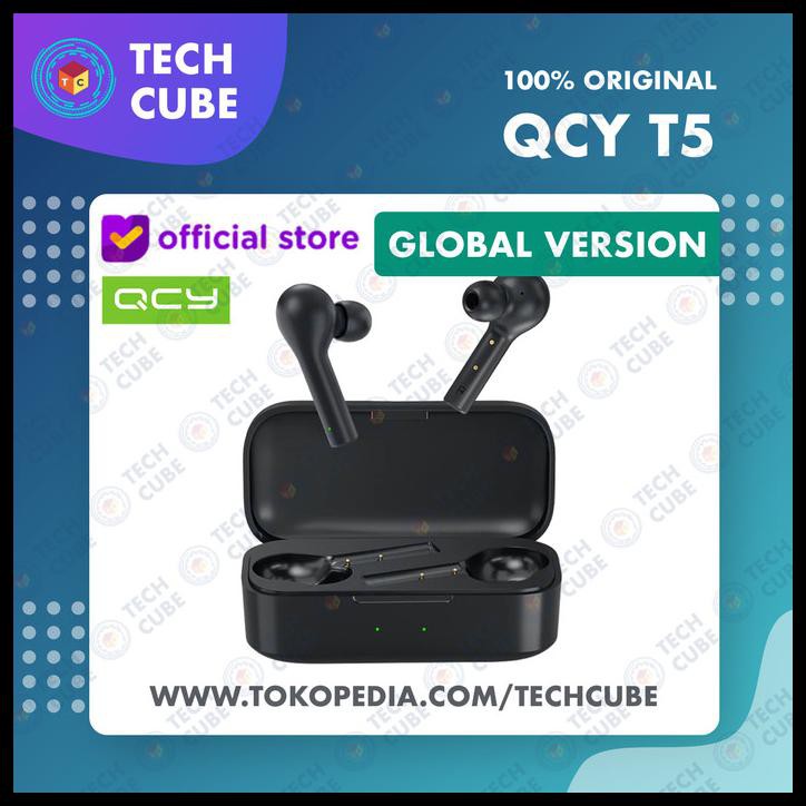Qcy T5 Headset Bluetooth 5.0 Wireless Tws Earphone Touch Alt T1 Pro T3 - Hitam Terbaru