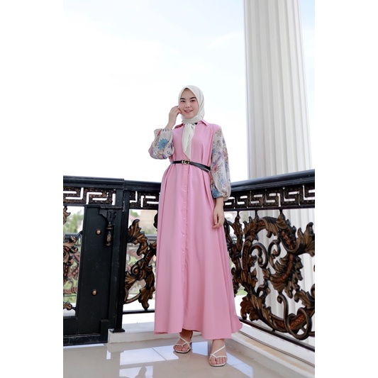 NEW MICHELA MAXI (ld106 pjg136) - Gamis Polos Combin Bunga Dress Busui